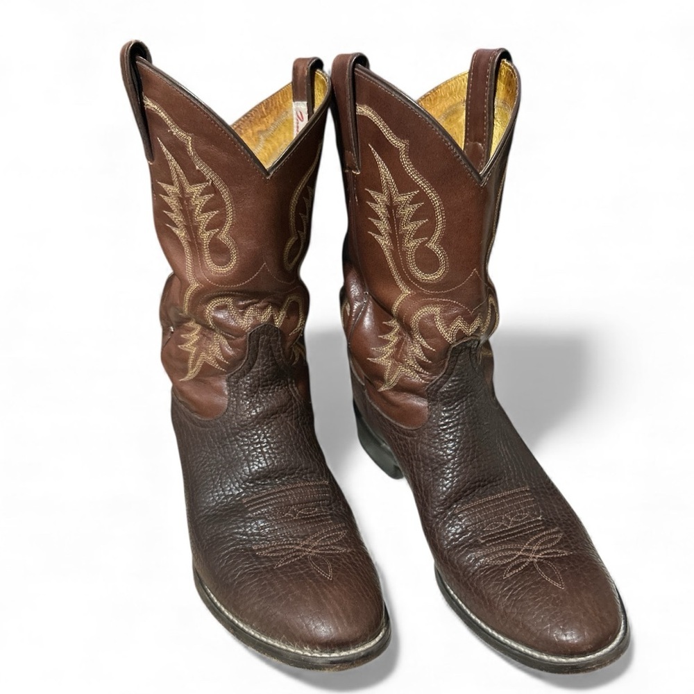 Tony Lama STOCKTON Aztec Shrunken Shoulder Brown Cowhide Leather Boots 10.5 M